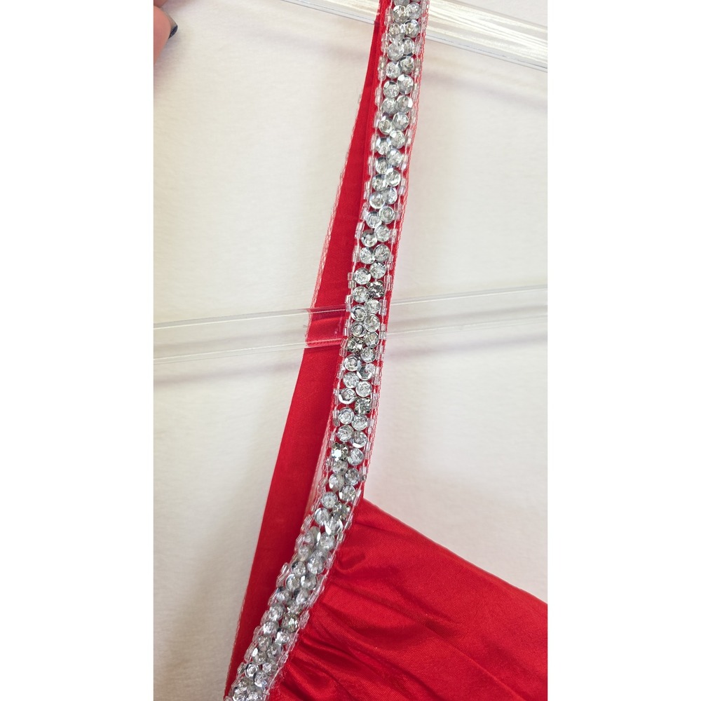Mori Lee Prom Dress Womens 1/2 Red Formal Rhinestone Mermaid Maxi Glam Hollywood - Picture 12 of 16